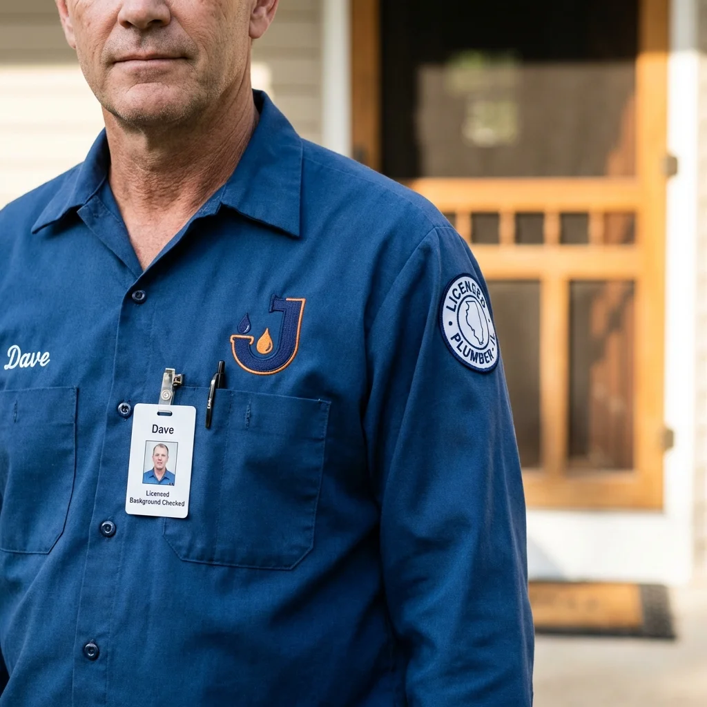 Licensed plumber showing ID badge in Villisca, IA