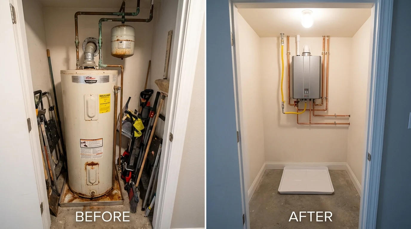 Tank water heater versus wall-mounted tankless unit comparison for Villisca, IA homeowners